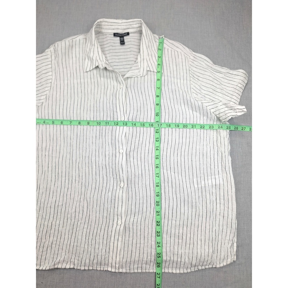 Eileen Fisher 1X Puckered Pinstripe 100% Organic Linen Short Sleeve Top - Picture 3 of 6